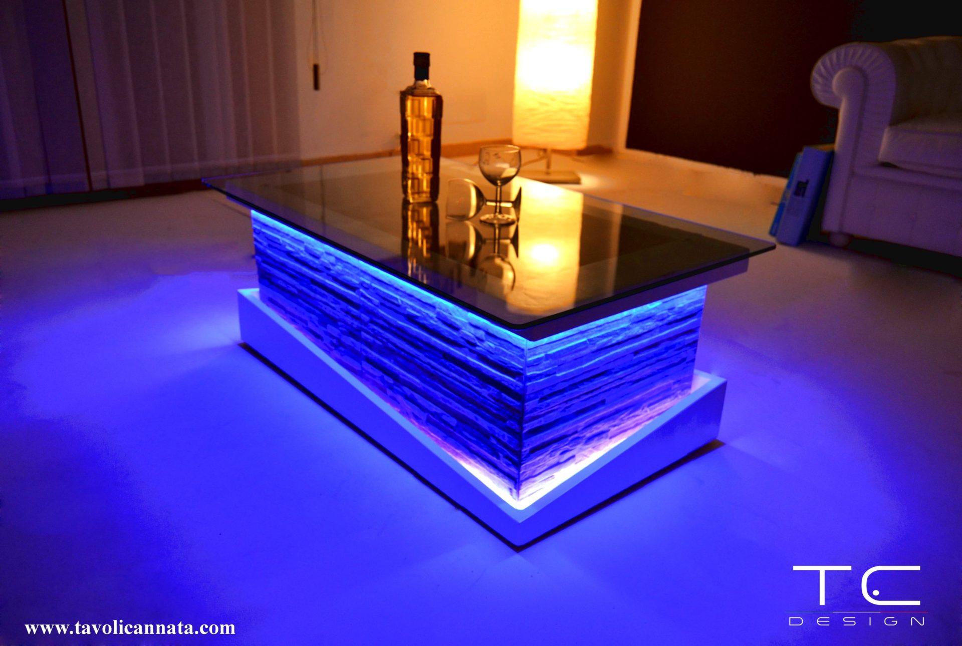 Led glass coffee table