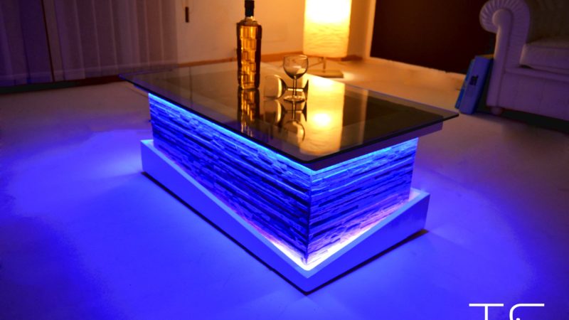glass coffe table with led light
