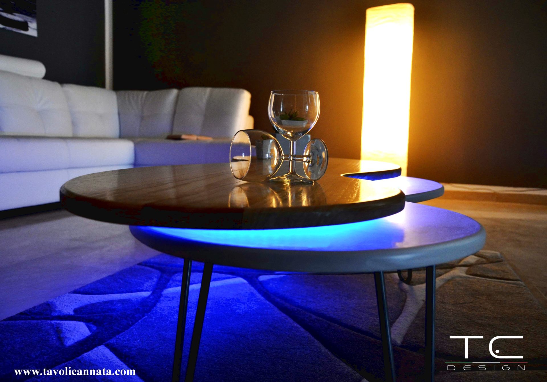 Wood Coffee Table With Led Light, Side Table With Light Inside